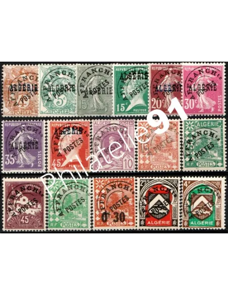 Timbres Préoblitérés d'Algérie n° 1 à 16, Timbres colonies françaises