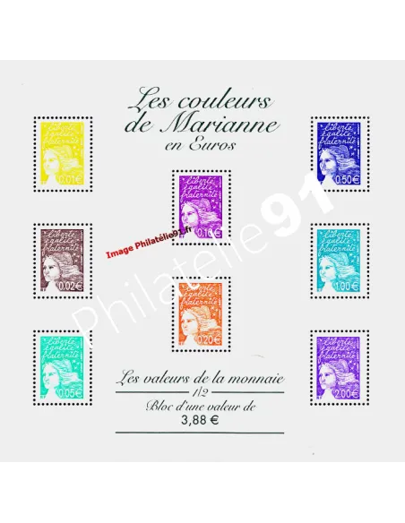 Bloc n° 44, Les couleurs de Marianne en Euros, Collection timbres France