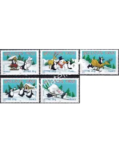 Timbre n° 3853a à 3857a ** (Gomme brillante) - "Meilleurs voeux" - Bonhomme de neige et manchots (250424-2)