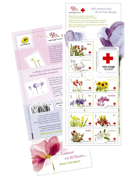 Carnet 2058, 2014, Croix rouge,L'amour en 10 fleurs, timbres France