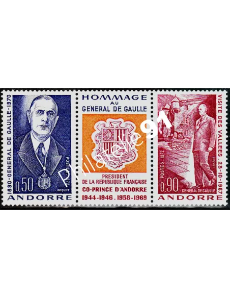 Timbre ANDORRE FRANÇAIS - n° 225 A - DE GAULLE