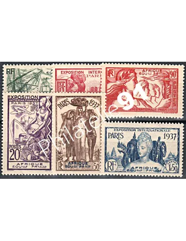Timbres d'A.E.F. n° 27 à 32 ,Exposition de Paris 1937, timbres colonies