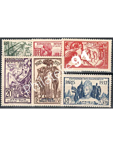Timbres d'A.E.F. n° 27 à 32 ,Exposition de Paris 1937, timbres colonies