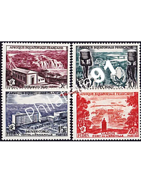 Timbres d'A.E.F n° 232 à 235. F.I.D.E.S., timbres des colonies