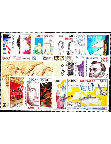Année complète Monaco 2001, timbres de Monaco