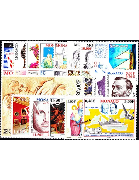 Année complète Monaco 2001, timbres de Monaco
