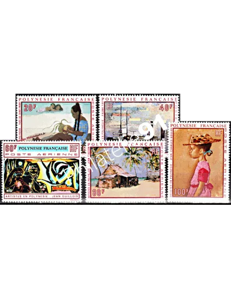 Timbres de POLYNÉSIE PA n° 40 à 44. Artistes, timbres des Dom Tom