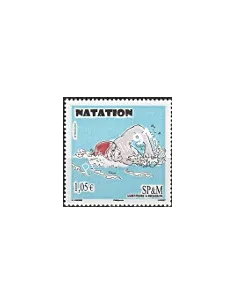 Timbre de Saint-Pierre et Miquelon n° 982, nageur, collection dom tom