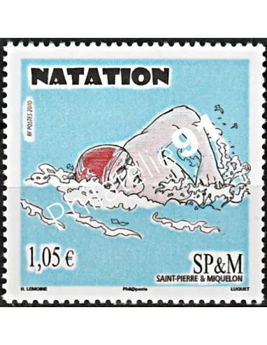 Timbre de Saint-Pierre et Miquelon n° 982, nageur, collection dom tom