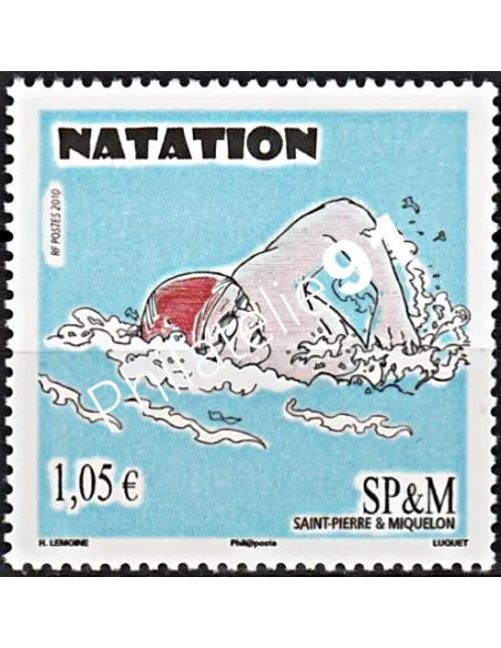 Timbre de Saint-Pierre et Miquelon n° 982, nageur, collection dom tom