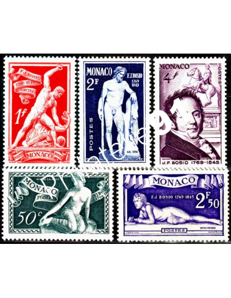 MONACO n° 314 à 318, Sculpteur F.-J. Bosio,Sculptures, timbres Monaco