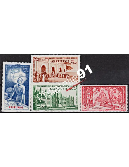 Timbres de MAURITANIE PA n° 6 à 9,Série coloniale P.E.I.Q.I., timbres des colonies françaises