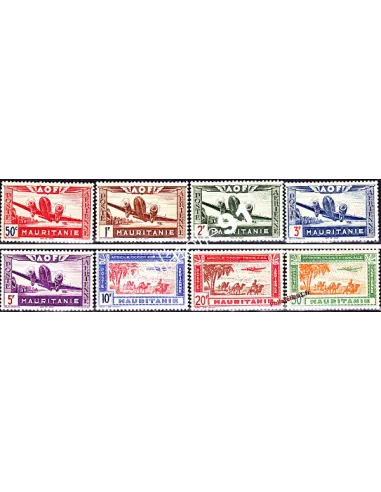 Timbres de Mauritanie n° PA 10 à 17, avion en vol, colonies françaises