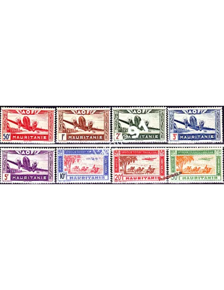Timbres de Mauritanie n° PA 10 à 17, avion en vol, colonies françaises