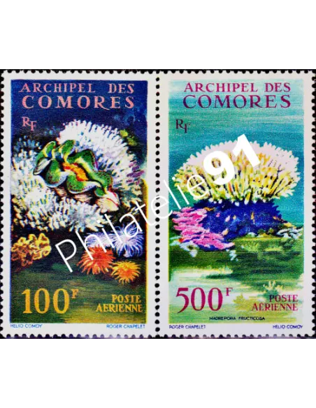 timbres des COMORES PA n°  5 et 6 - Faune et Flore marines, timbres des colonies françaises