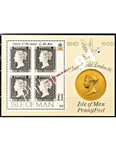 ILE DE MAN - n°  465 (BF 13) - Bloc de 4 - 1er timbre poste - timbres sur timbre. Penny Black - London 90