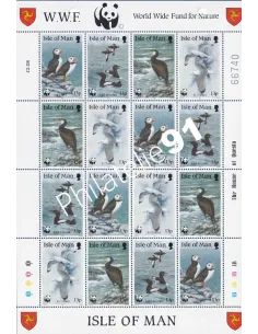 ILE DE MAN n° 408 à 411, oiseaux en extinction. WWF, timbres d'europe