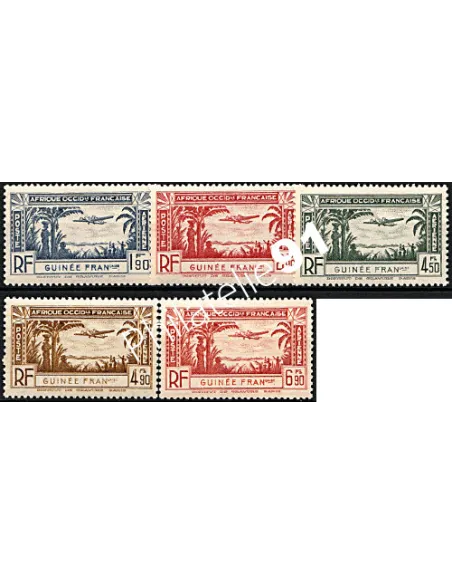 Timbres de GUINÉE FRANÇAISE - PA n° 1 à 5, Avion en vol, colonies