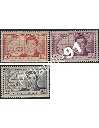 Timbres du SÉNÉGAL n° 150 à 152, René Caillé, timbres des colonies françaises