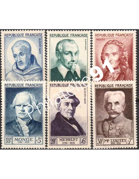 Timbres de France n°  945 au 950 - Série Célébrités du XIIe au XXe siècle, Collection Timbres France