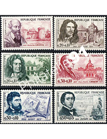 Timbres n° 1257  à 1262, Série Célébrités de 1960, collection timbres de France