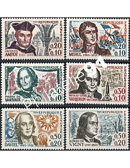 Timbres n° 1370 à 1375, Série Célébrités de 1963, collection timbres France
