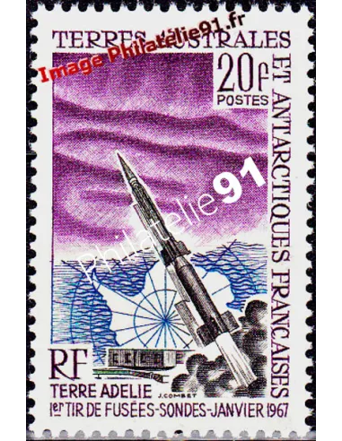 timbre des TAAF n° 23, 1er tir de fusée sonde, timbres DOM TOM