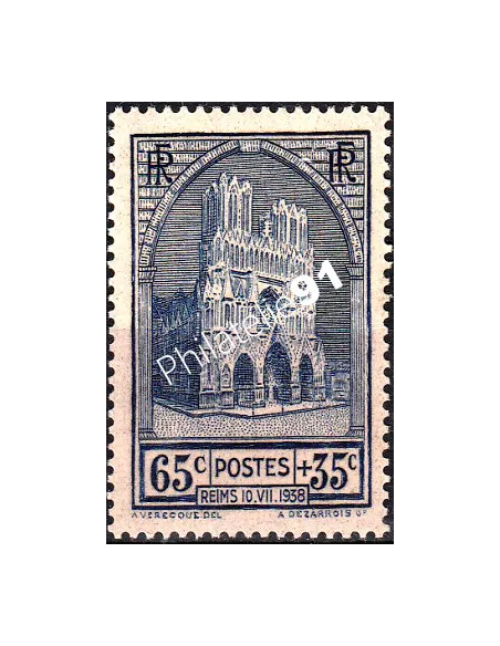 Timbre de France n°399, cathédrale de Reims, collection timbres France