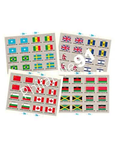 Lot de 4 feuilles de timbres neuf des Nations Unies. thématique : Drapeaux et O.N.U