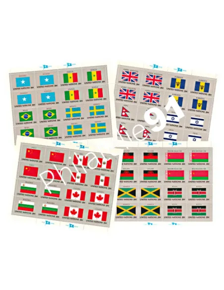 Lot de 4 feuilles de timbres neuf des Nations Unies. thématique : Drapeaux et O.N.U