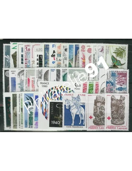 Année complète de timbres de France 1980; collection timbres France