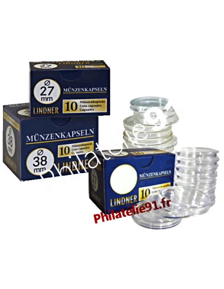 Capsules pour monnaies de 35 à 50 mm, Lindner, matériel numismatique