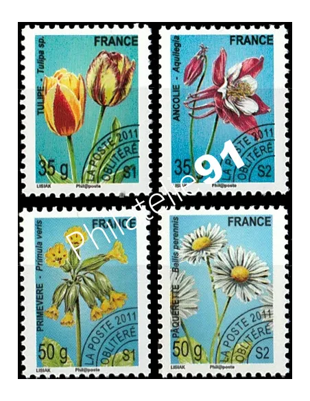 Timbre Préoblitéré n° 259 à 262 - Série Fleurs, Timbres de France