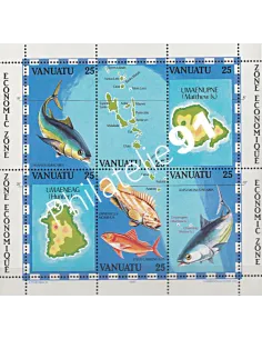 Bloc de Timbres de Vanuatu n° 4, poissons, Timbres des colonies