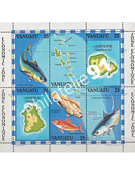 Bloc de Timbres de Vanuatu n° 4, poissons, Timbres des colonies