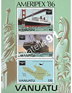 Bloc de timbres de Vanuatu n° 9, bateaux, Timbres des colonies