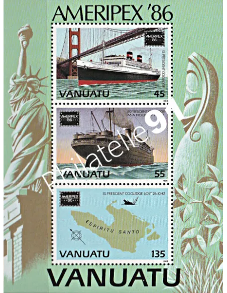Bloc de timbres de Vanuatu n° 9, bateaux, Timbres des colonies