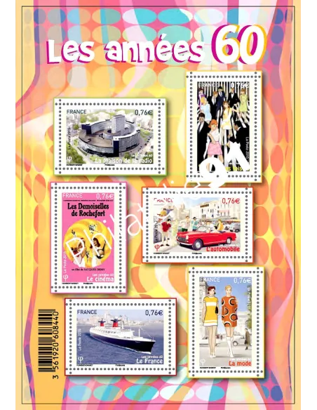 Timbre 4960 à 4965 Feuille Les années 60, collection timbres France