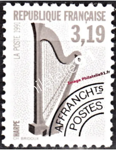 Timbre Préoblitéré n° 220a - Instruments de musique - Harpe