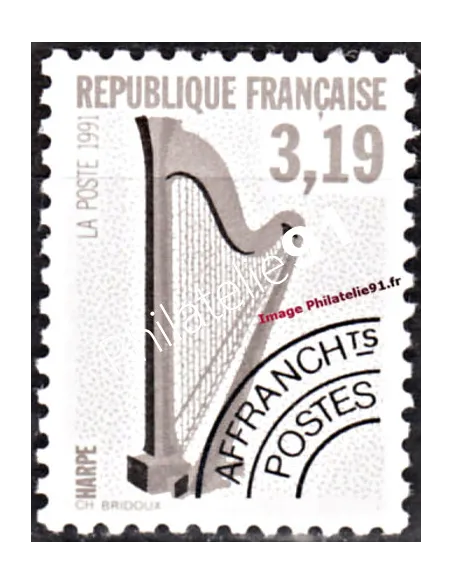 Timbre Préoblitéré n° 220a - Instruments de musique - Harpe