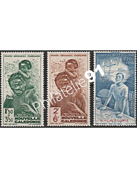 Timbres de Nouvelle-Calédonie PA n° 36 à 38, Série coloniale P.E.I.Q.I.