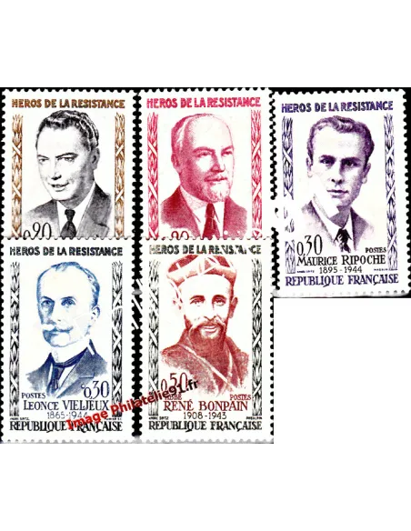 Timbres de France n° 1248 à 1252 - Héros de la Résistance (4ème série)