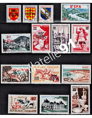 Timbres de REUNION - CFA n° 307 à 319 (1953-54)