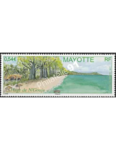 Mayotte n° 206, plage et tortue, collection timbres Dom-Tom
