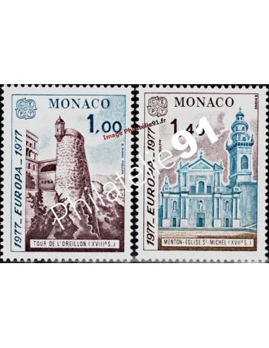 Timbres de MONACO n°1101-1102, EUROPA 1977, Monuments, timbres Monaco