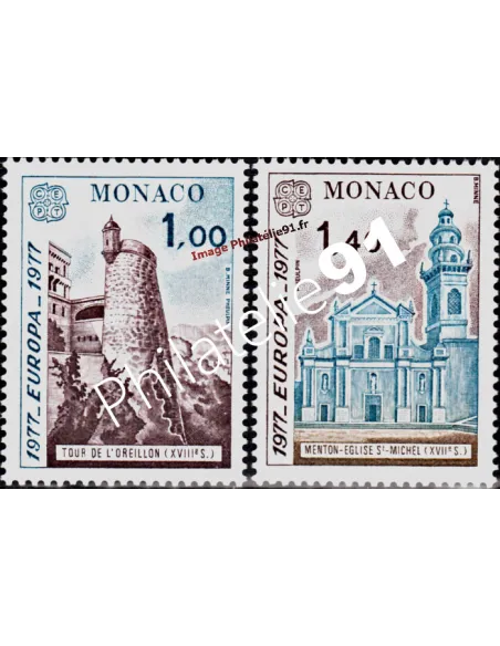 Timbres de MONACO n°1101-1102, EUROPA 1977, Monuments, timbres Monaco