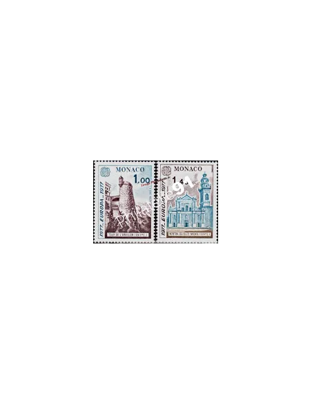 Timbres de MONACO n°1101-1102, EUROPA 1977, Monuments, timbres Monaco
