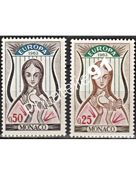 MONACO - n°  618 - 619 - EUROPA - 1963 - Lyre, femme, colombe