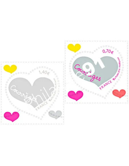 2 timbres Cœurs Courrèges, Saint-Valentin,collection timbres France