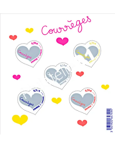 Bloc Cœurs Courrèges,collection timbres France